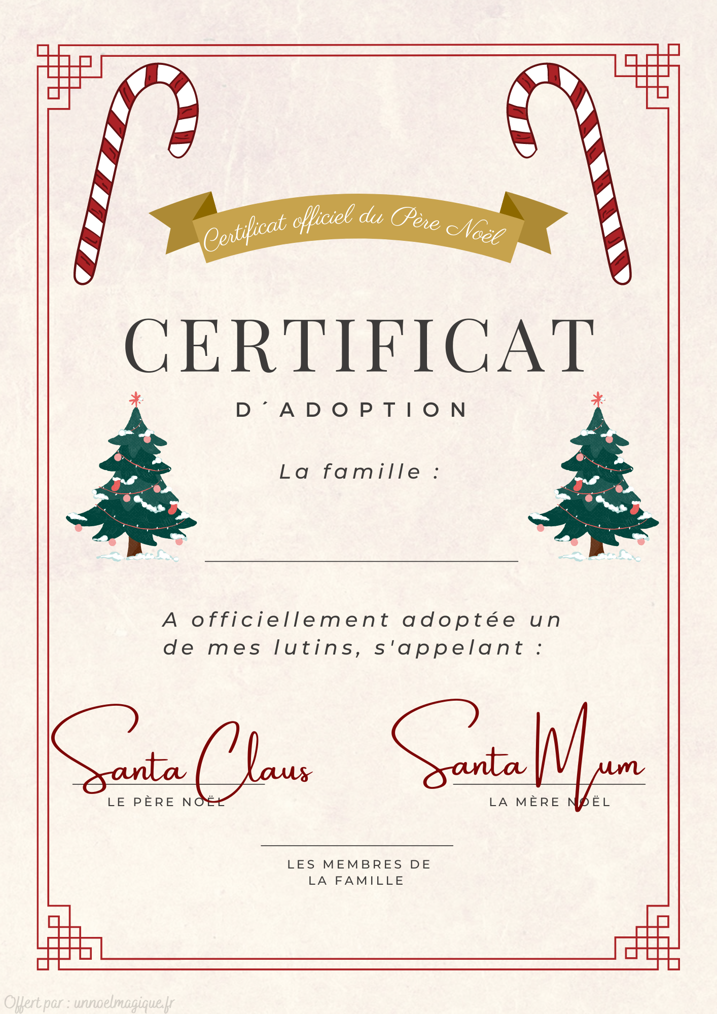 Certificat d'adoption du lutin – Un Noël Magique